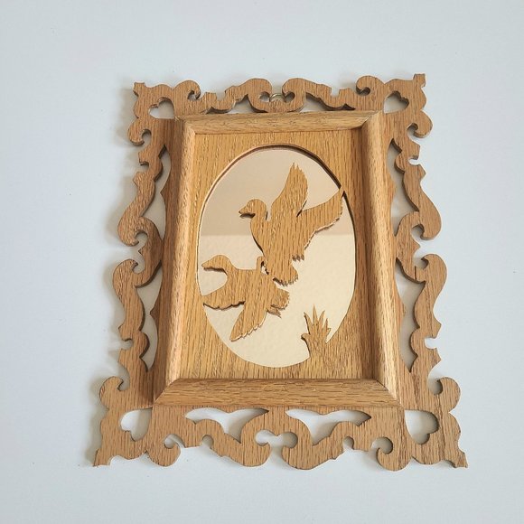 Vintage mirror in wooden handmade frame with birds. - Picture 1 of 5